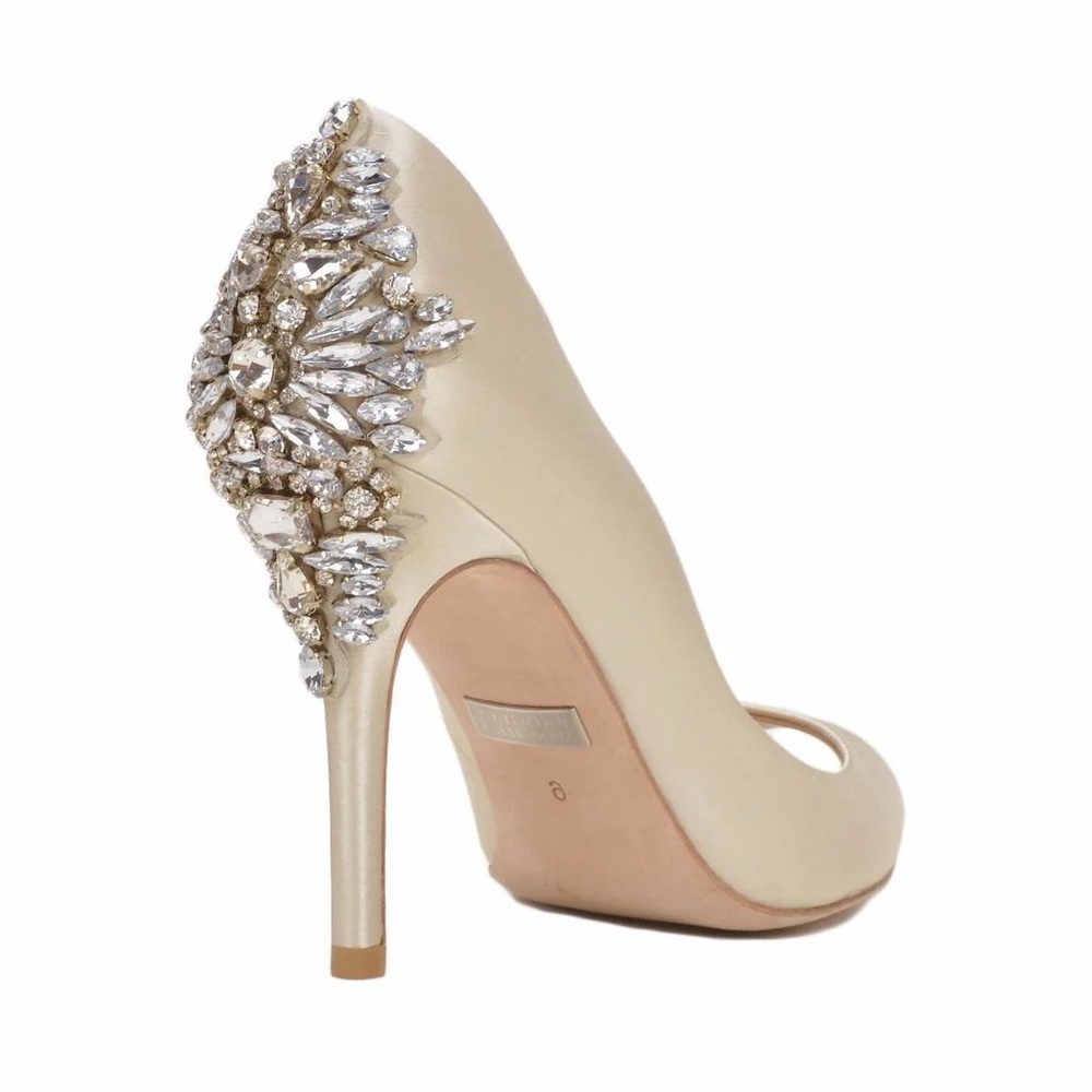 NILLA Badgley Mischka Ivory Heels with Crystal Embellishments